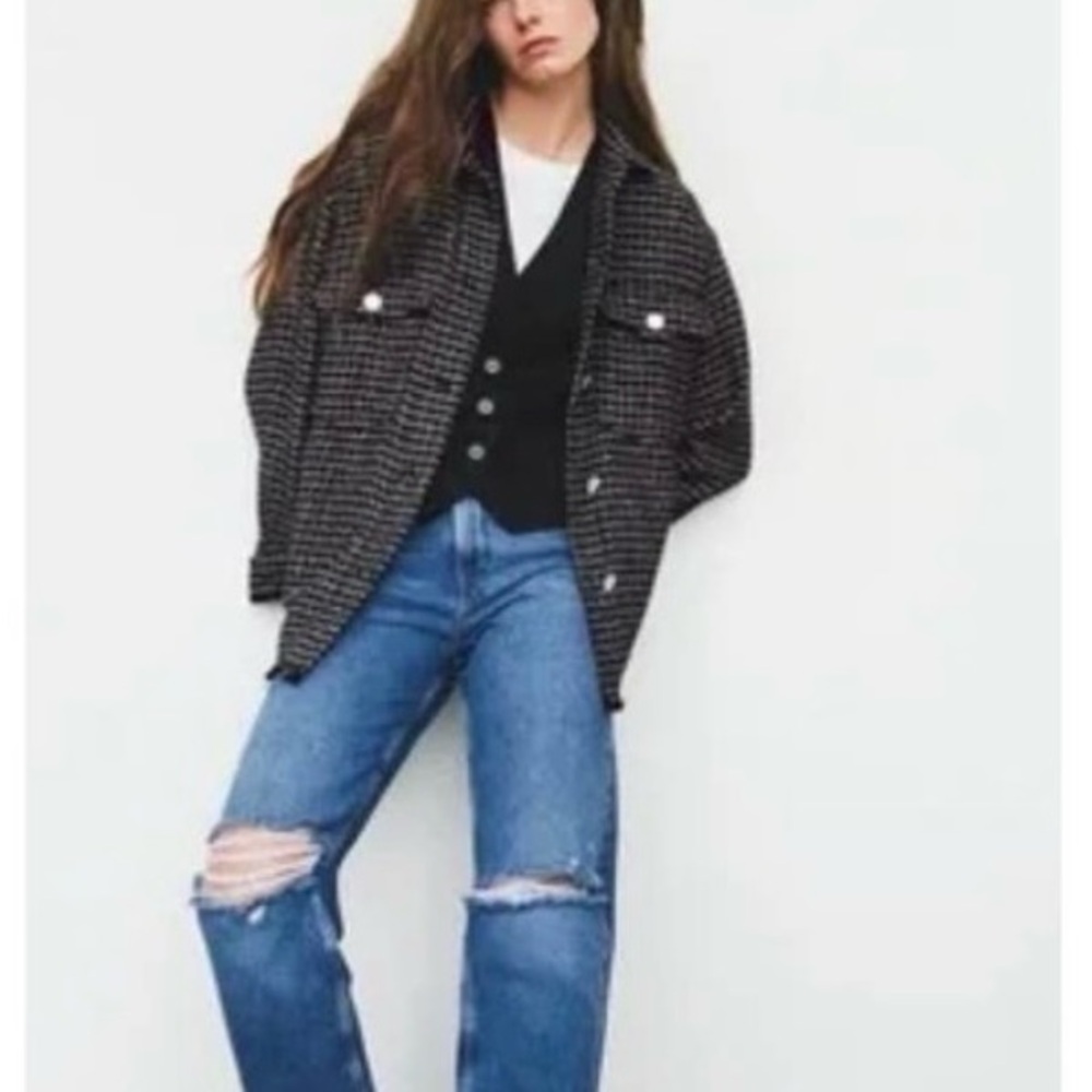 Zara Black and White Houndstooth Jacket